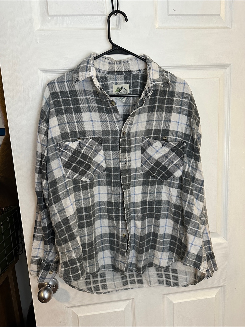 Vintage Gray and White Plaid Flannel Shirt